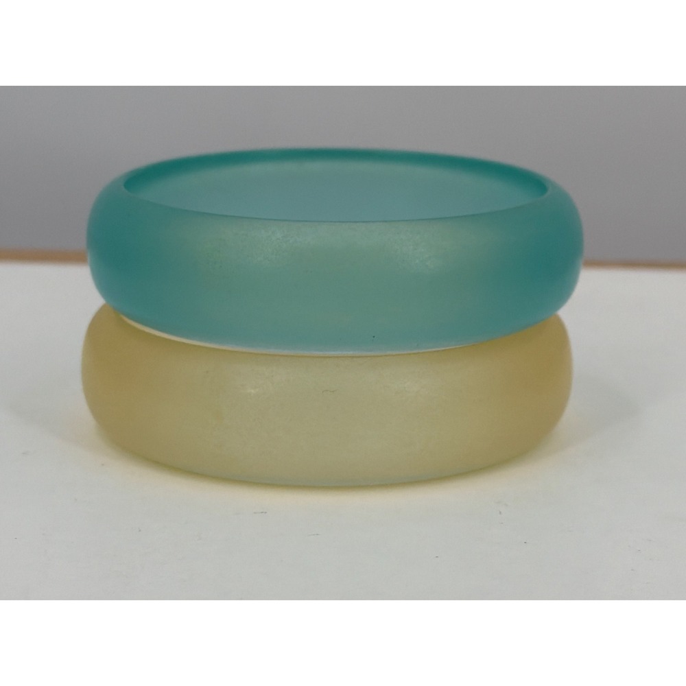 Vintage Resin Bangle Bracelet Set Seafoam Green Amber Yellow Translucent Matte